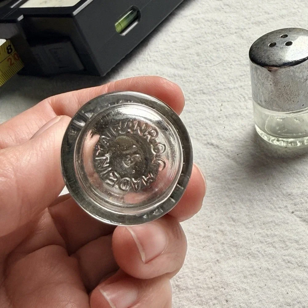 Vintage Miniature Round Glass Salt & Pepper Shakers Metal Lids 1.5